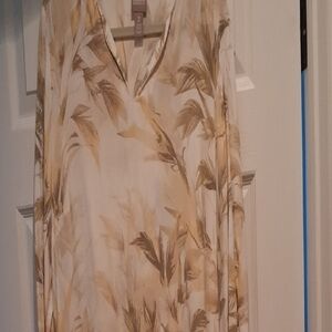 Chico's Cream and Mustard Printed Soft Top